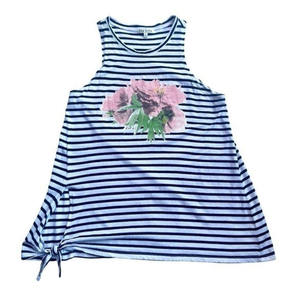 Rag Poets Black &‎ White Striped Tank Top with Floral Print Small